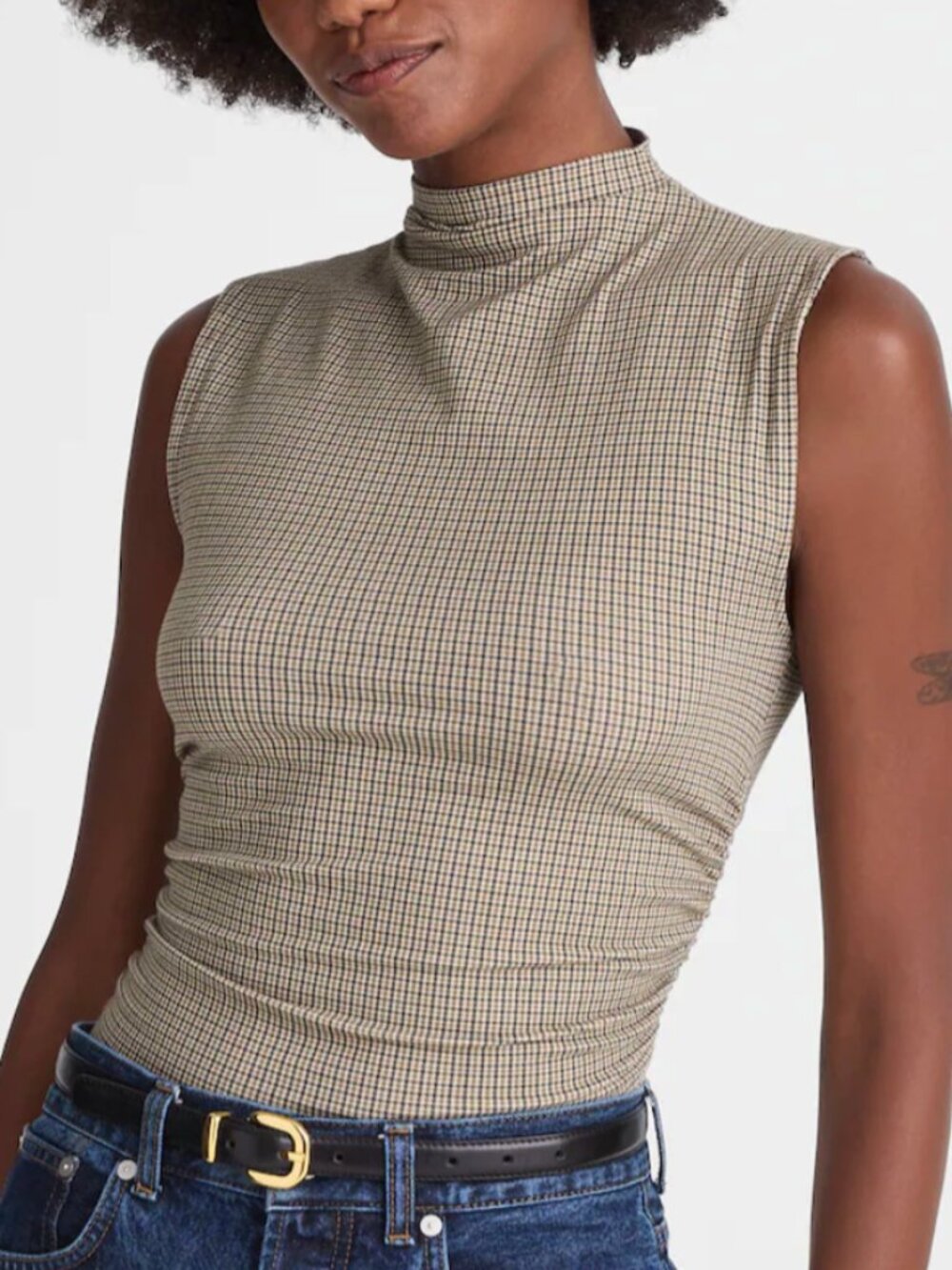 Madewell Ruched Mockneck Tank in Houndstooth